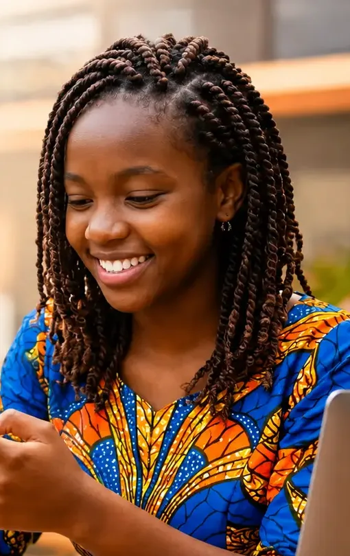 A Bingwa Sokoni agent smiling at her phone